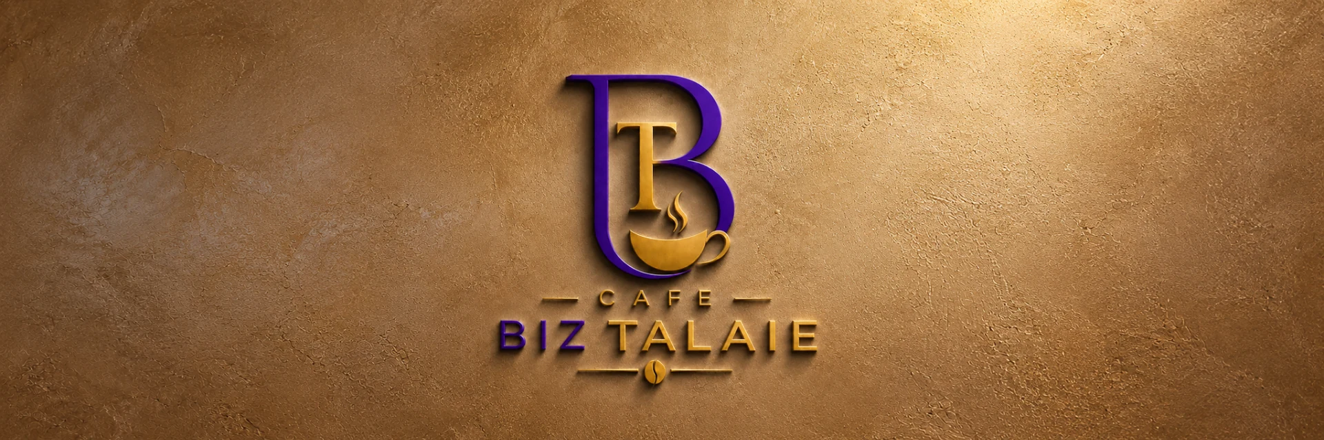 نشان Cafe BIZ Talaie روی دیوار طلایی